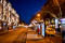 Nighttime shot of the 4/6 tram tracks at Király Utca.